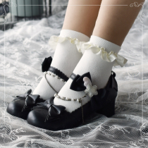 日系甜美lolita短袜洛丽塔复古缎面木耳花边袜子蕾丝纯棉堆堆袜女