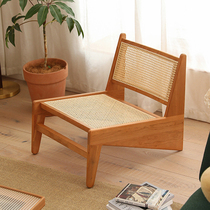 躺椅沙发椅实木藤椅中古侘寂复古单人民宿设计藤编昌迪加尔袋鼠椅