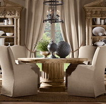 美国RH原单法式乡村复古实木家具圆形餐桌欧式现代橡木家用饭桌