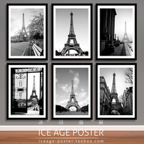 艾埃菲尔铁塔黑白摄影法国巴黎风景西餐咖啡厅酒吧装饰画墙壁挂画