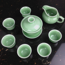 青瓷三才盖碗茶杯大号弟窑高档手工陶瓷泡茶功夫茶具单个家用包邮