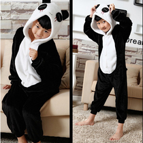 男女儿童小孩可爱熊猫卡通动物连体睡衣亲子表演派对秋冬法拉绒厚