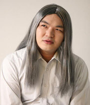 花白假发中老年男女士舞台演出中分刘海中长直发灰白色头发可造型