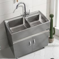 不锈钢水槽柜阳台柜洗衣洗碗池洗手盆柜落地式浴室柜单双水槽洗衣
