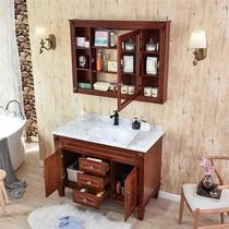 速发恒妙新中式实木落地浴室柜组合橡木镜柜美式洗脸盆洗手池卫生