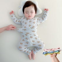 婴幼儿莫代尔无骨春夏薄款长袖婴儿衣服分体二件护肚宝宝睡衣套装