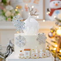 圣诞节烘焙蛋糕装饰水晶鹿摆件网红发光月亮球圣诞火车麋鹿装扮