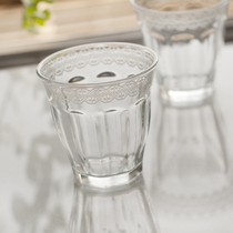 韩国白色蕾丝花边透明耐热玻璃杯情侣杯茶杯果汁杯牛奶杯家用水杯