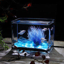 美人鱼高白玻璃鱼缸长方形桌面小型鱼缸热带鱼缸加厚一体缸斗鱼缸