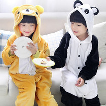 秋冬男女儿童法兰绒熊猫连体睡衣大小孩可爱卡通动物轻松熊表演服