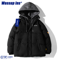 WASSUP OPERA美式潮牌联名连帽羽绒棉服男女款2023学生假两件外套