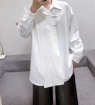 ins新中式男装春秋长袖衬衣男设计感高级白衬衫潮流轻熟风帅上衣