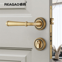 睿高黄铜门锁法式卧室门把手静音磁吸室内分体锁家用通用型锁具