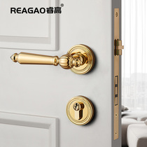 睿高纯铜门锁金色室内卧室静音磁吸锁木门双开门把手法式卧室锁具