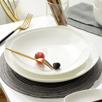 纯白色骨瓷盘子方形菜盘家用餐盘碟子陶瓷深盘白瓷盘微波炉餐具