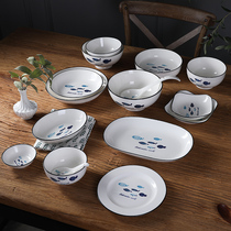 碗碟套装家用4人简约北欧风餐具6人创意日式陶瓷碗盘小鱼碗具组合