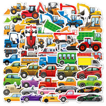 50张小汽车工程车卡通涂鸦贴画儿童文具盒玩具装饰水杯防水贴纸