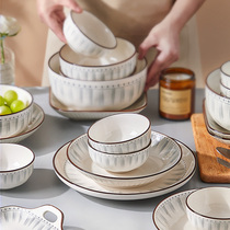 日式陶瓷盘子菜盘家用2024新款碟子餐盘鱼盘米饭碗高级感餐具套装