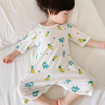 宝宝睡袋婴儿夏季纯棉薄款半袖分腿儿童无骨空调睡衣防踢被护肚