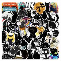 50 cartoon black cat graffiti stickers luggage notebook tabl