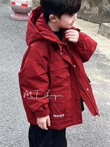 波拉韩国童装男童可脱卸冲锋衣冬装女童加厚外套派克服儿童羽绒服
