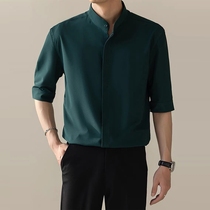 短袖衬衫男新中式轻熟风男装夏季韩版修身免烫冰丝五分半中袖衬衣