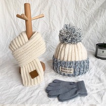 秋冬季儿童帽子围巾宝宝针织毛线帽围脖手套男童女童加厚加绒帽子