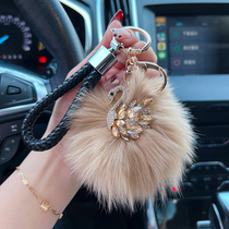 时尚水晶天鹅钥匙扣狐狸毛皮草包包挂件女性汽车钥匙链包配饰个性