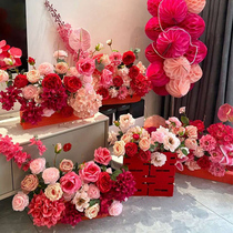 婚房布置假花订婚仿真花摆设客厅婚礼花卉藤条花束装饰摆件玫瑰花