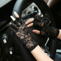 黑色蕾丝半指手套夏天女士开车专用手套薄款防晒露指礼仪新娘短款