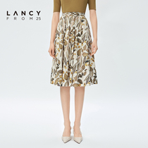 LANCY/悦朗姿女装2023夏季新款植物印花高腰中长款通勤半身裙子女
