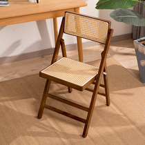 藤编折叠椅子侘寂风餐桌椅家用楠竹实木凳子靠背椅餐厅休闲吃饭椅