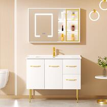 轻奢落地白色橡胶木实木浴室柜组合陶瓷一体盆洗漱台洗手洗脸盆柜