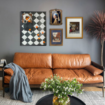 客厅复古组合装饰画现代欧式小众套装挂画皮沙发背景墙黑白橘子画