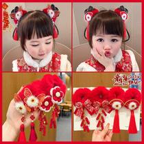 新年丸子头发圈头饰中国风流苏红色头绳儿童喜庆扎发头绳宝宝过年