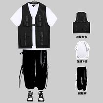 暗黑系机能工装马甲男潮牌夏季宽松日系嘻哈战术背心一套搭配套装