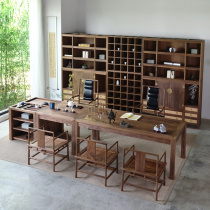 新中式实木大班台桌办公室全套家具总裁会议桌大板桌书桌茶桌