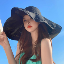 日本黑胶防晒帽子女士夏天百搭超大檐防紫外线遮阳帽可折叠渔夫帽