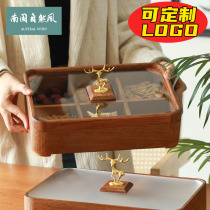 新中式实木干果盒四宫格胡桃木干果盘家用坚果收纳盒贺新年糖果盒