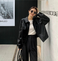 黑色短款pu小皮衣外套女2024年春秋新款韩版时尚复古咖色夹克上衣