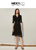 奈蔻商场同款24夏新款黑色高端气质西装连衣裙中长a字裙XF03959W0
