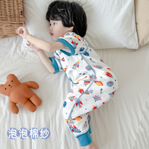婴儿睡袋夏季儿童薄款短袖纱布空调防踢被夏天男童女宝宝连体睡衣