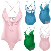2022新款性感镂空连体纯色加肥加大码孕妇泳装高腰系带女士游泳衣