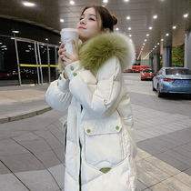 高梵同款撞色大毛领羽绒服女韩版中长款加厚保暖面包外套