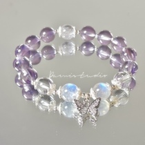 【上岸】天然紫水晶蓝月光石白水晶纯银手链手串女闺蜜生日礼物