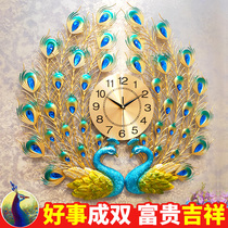 孔雀挂钟客厅家用时尚创意钟表静音大气壁钟欧式石英钟时钟挂墙表