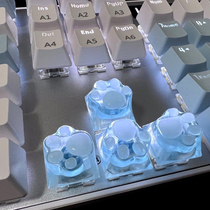 2024新款透明猫爪蓝色键帽十字轴OEM R4电脑按钮游戏机械键盘键帽