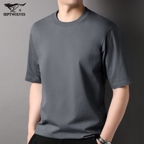 中年男薄款T恤2024夏季新款纯棉纯色中袖圆领POLO衫时尚潮流