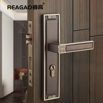 睿高新中式门锁纯铜静音室内卧室家用房门锁通用型双开门锁具木门