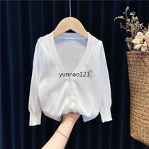 女童针织衫薄款小童夏季韩版白色开衫冰丝上衣防晒衣2岁345空